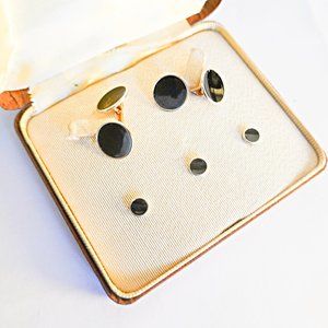 Art Deco Platinum Clad Tuxedo Cufflinks and Shirt Studs